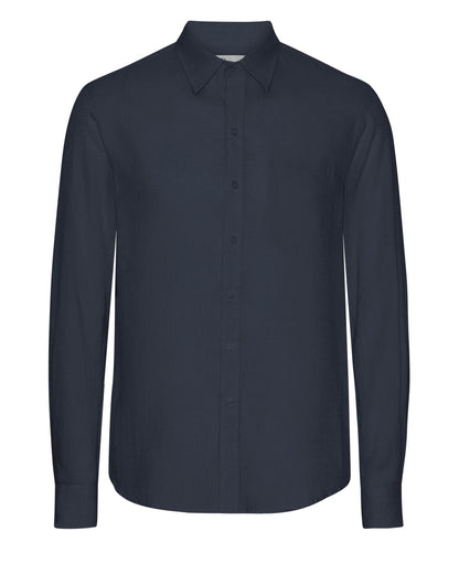 Colorful Standard Mens Long Sleeve Linen Shirt - Navy Blue - CHO - Designer Mens Long Sleeve Shirts