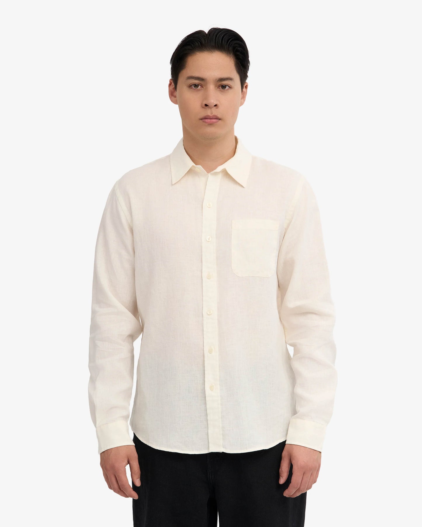 Colorful Standard Mens Long Sleeve Linen Shirt - Ivory White
