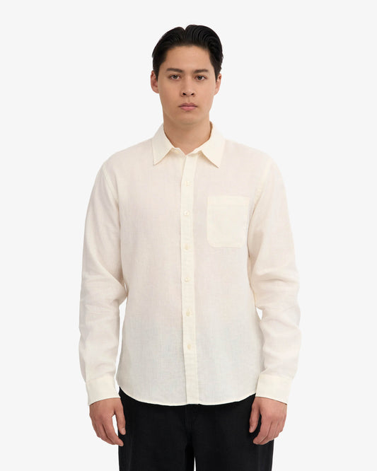 Colorful Standard Mens Long Sleeve Linen Shirt - Ivory White