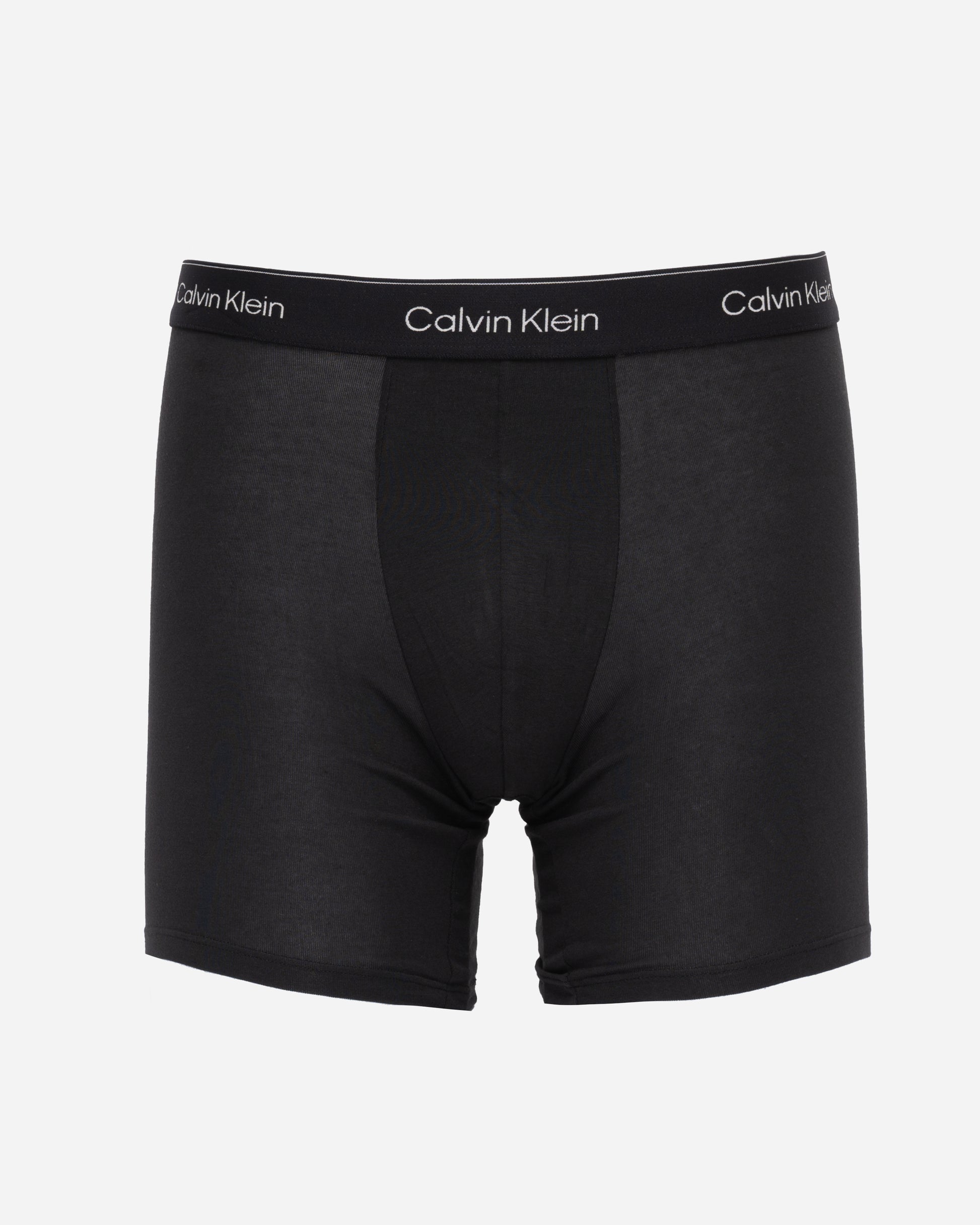 individual studio shot of Calvin Klein 3 Pack Icon Cotton Stretch Mens Boxer Briefs in Black with Chalk Logo