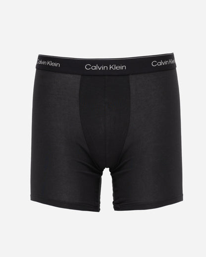 individual studio shot of Calvin Klein 3 Pack Icon Cotton Stretch Mens Boxer Briefs in Black with Chalk Logo