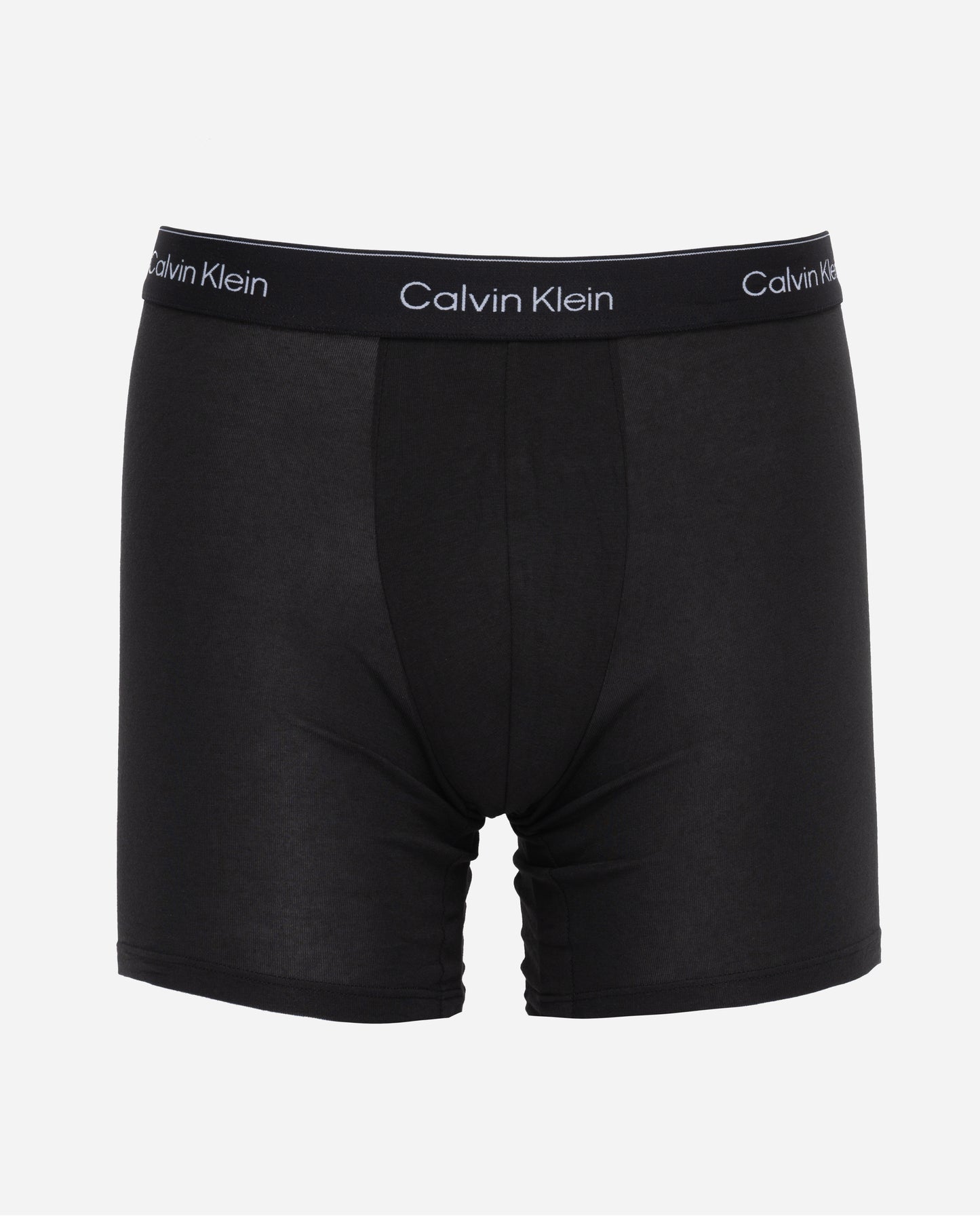 individual studio shot of Calvin Klein 3 Pack Icon Cotton Stretch Mens Boxer Briefs in Black with Chalk Logo