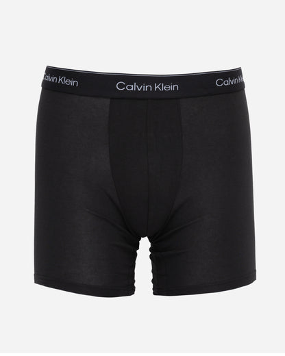 individual studio shot of Calvin Klein 3 Pack Icon Cotton Stretch Mens Boxer Briefs in Black with Chalk Logo