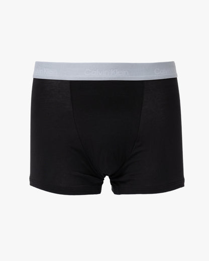 Calvin Klein 3 Pack Icon Cotton Stretch Mens Relaxed Fit Trunks - Black Bodies W/ Poseidon Blue/Plein