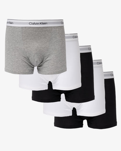 Calvin Klein 5 Pack Icon Cotton Stretch Mens Relaxed Fit Trunks - Black/White/Grey Heather