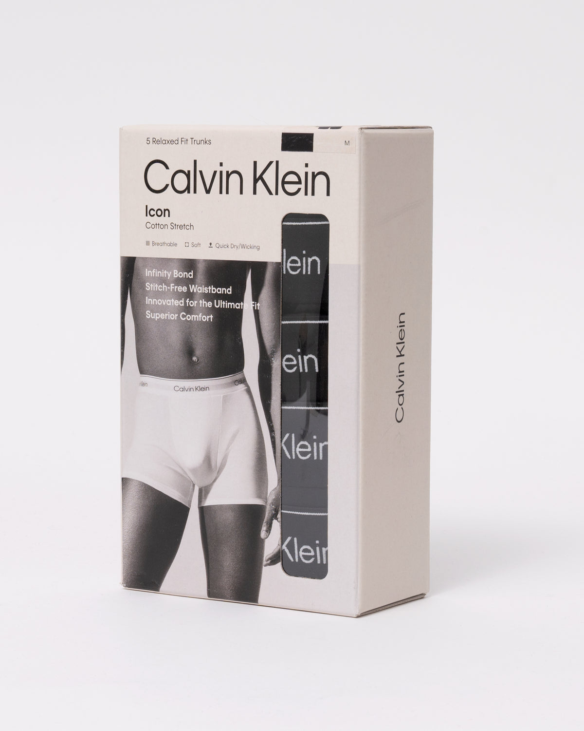 packaging for Calvin Klein 5 Pack Icon Cotton Stretch Mens Relaxed Fit Trunks - Black