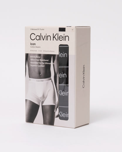 packaging for Calvin Klein 5 Pack Icon Cotton Stretch Mens Relaxed Fit Trunks - Black