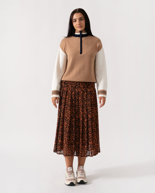 Calvin Klein Leopard Georgette Pleated Womens Skirt