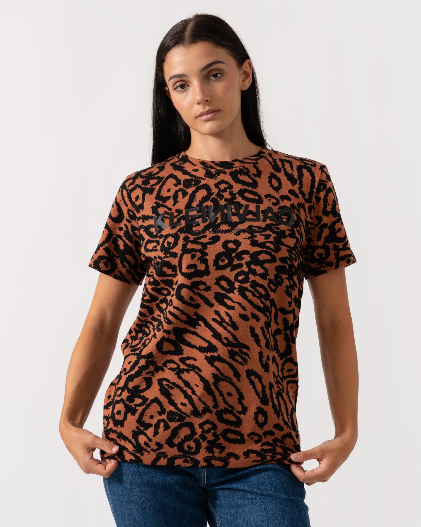 Calvin Klein Wool Jacquard Leopard Womens Tee