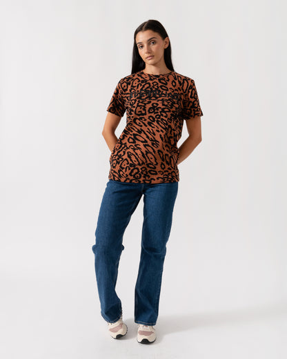 Calvin Klein Wool Jacquard Leopard Womens Tee - CHO - Designer Womens T-Shirts