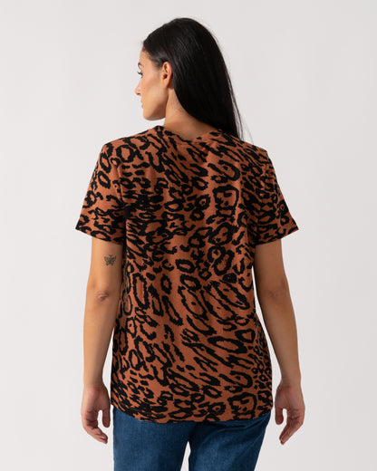 Calvin Klein Wool Jacquard Leopard Womens Tee - CHO - Designer Womens T-Shirts