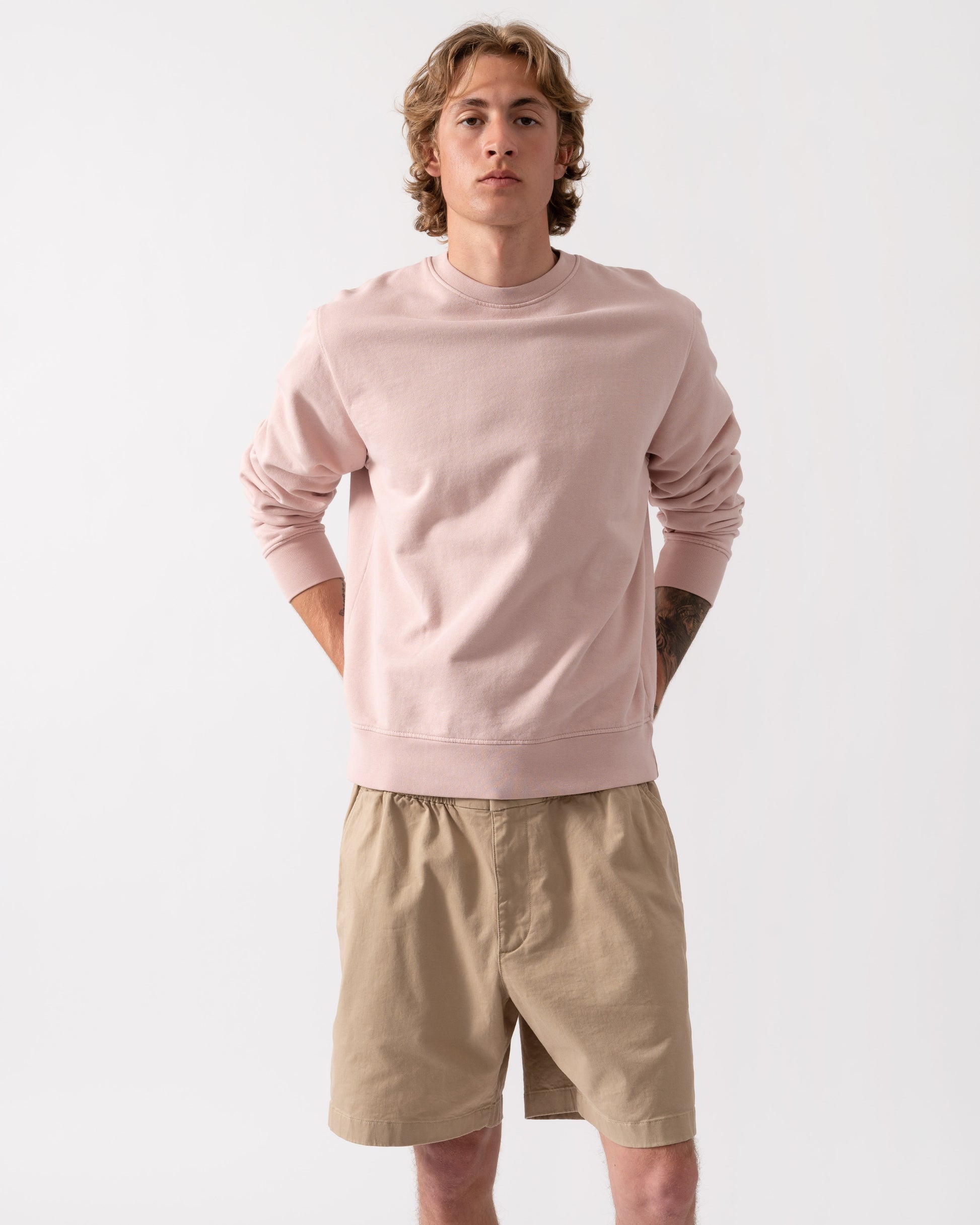 Colorful Standard Mens Classic Organic Crew Neck Sweatshirt - Faded Pink | CHO | Designer Mens Sweatshirts