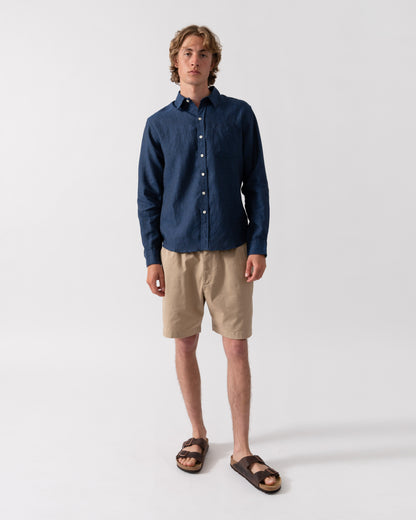 Colorful Standard Mens Long Sleeve Linen Shirt - Marine Blue | CHO | Designer Mens Long Sleeve Shirts
