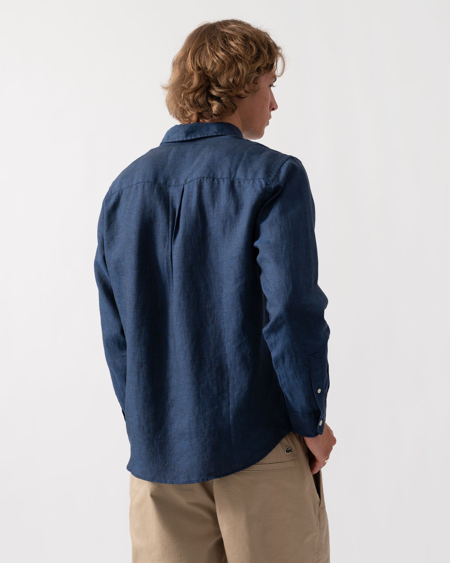 Colorful Standard Mens Long Sleeve Linen Shirt - Marine Blue | CHO | Designer Mens Long Sleeve Shirts