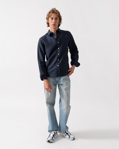 Colorful Standard Mens Long Sleeve Linen Shirt - Navy Blue | CHO | Designer Mens Long Sleeve Shirts