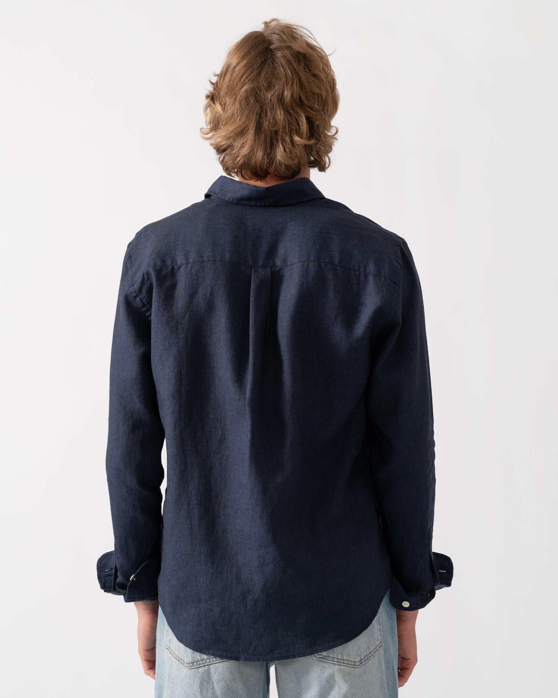 Colorful Standard Mens Long Sleeve Linen Shirt - Navy Blue | CHO | Designer Mens Long Sleeve Shirts
