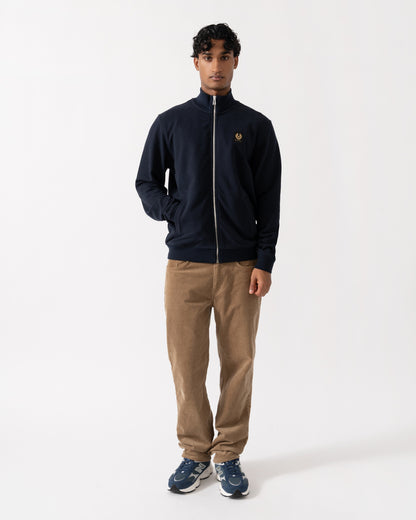 Man wearing the Belstaff Mens Logo Full Zip Sweatshirt - Dark Ink