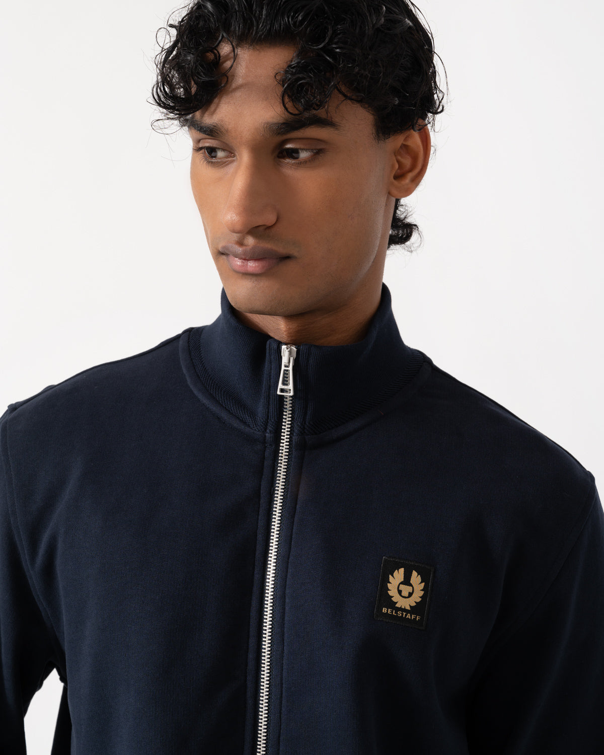 Close up of the Belstaff Mens Logo Full Zip Sweatshirt - Dark Ink