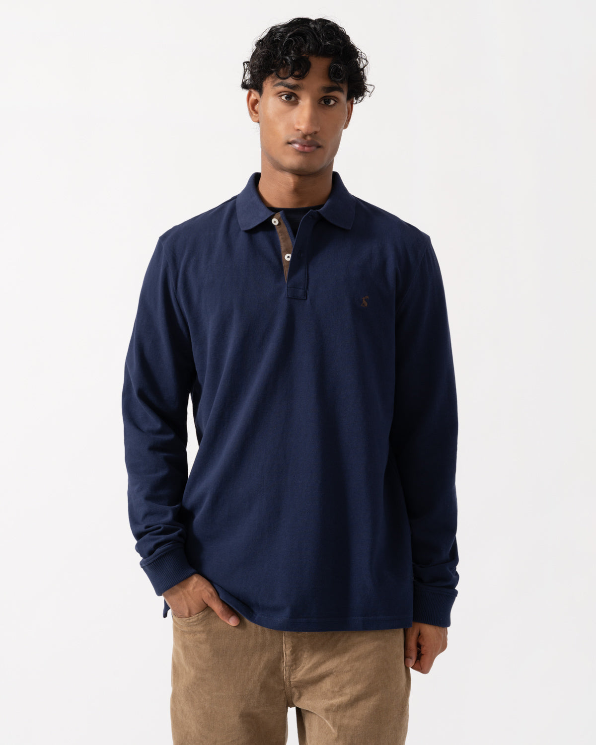 Front of the Joules Woody Mens Long Sleeve Polo Shirt - Navy