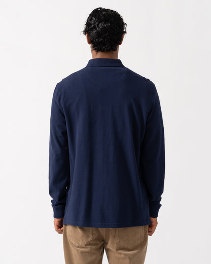 Back of the Joules Woody Mens Long Sleeve Polo Shirt - Navy