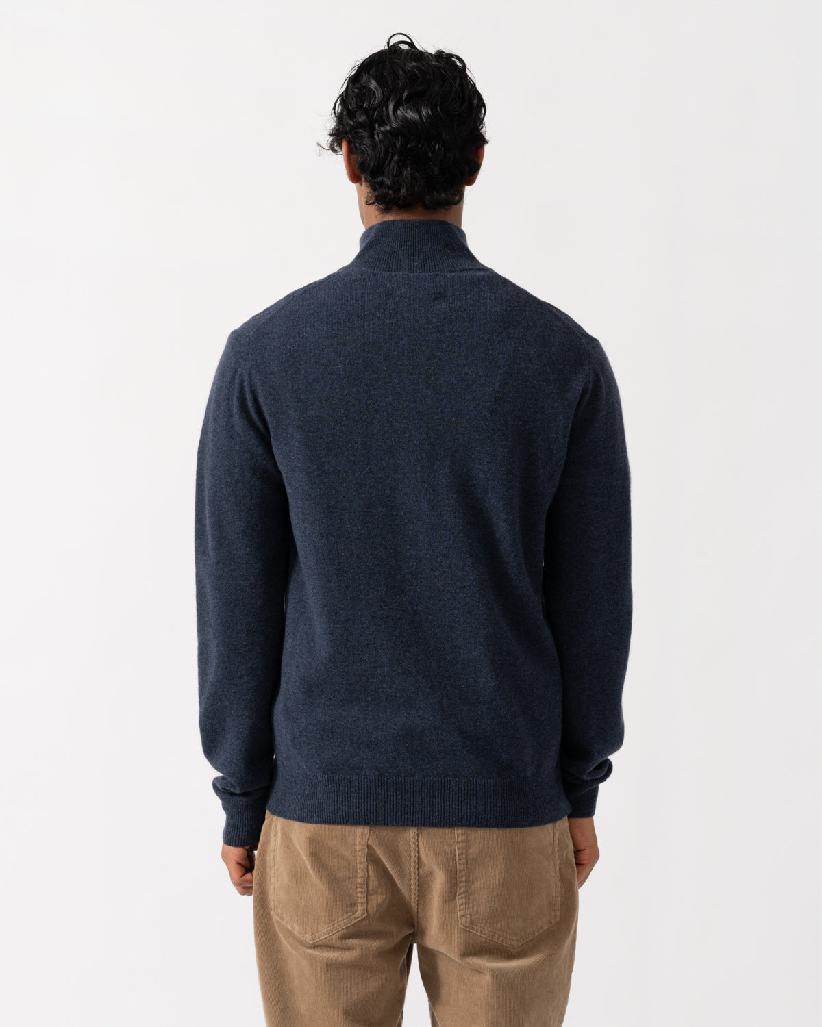 Back of the GANT Mens Superfine Lambswool Half Zip Sweater - 480 Dark Navy Melange