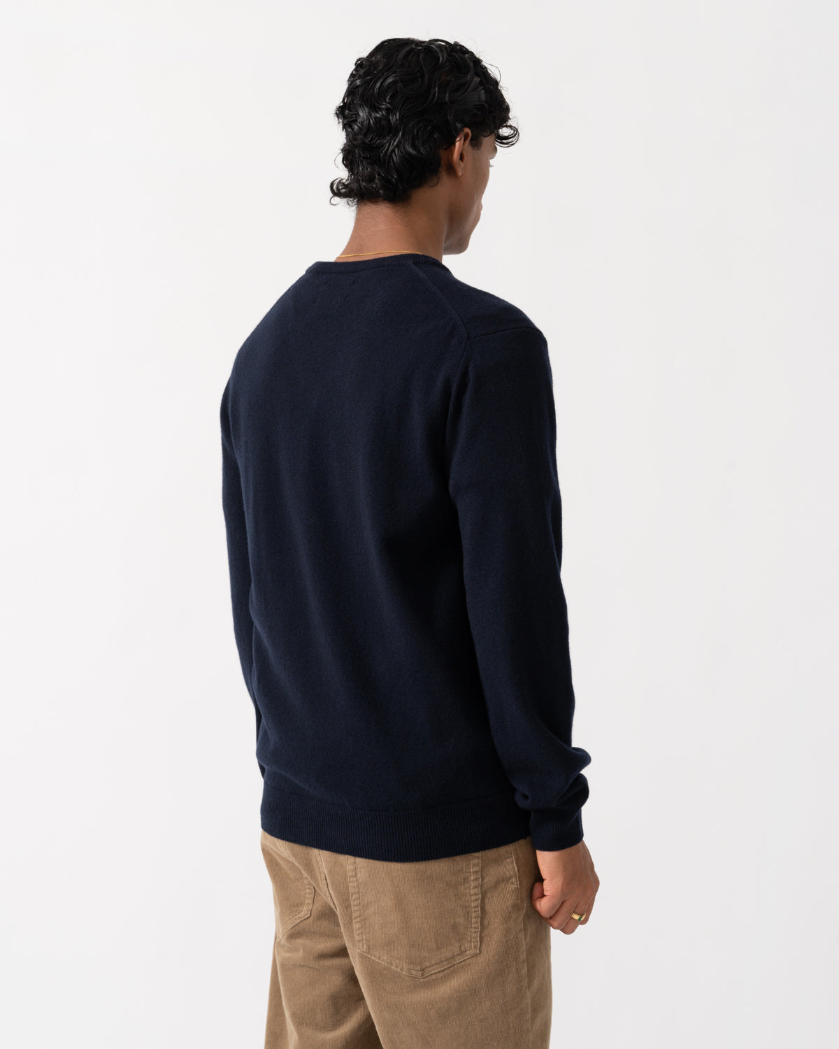 Back of the GANT Mens Superfine Lambswool V-Neck Sweater - 410 Marine