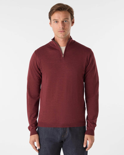 Oliver Sweeney Curragh Mens 1/4 Zip Funnel Neck Merino Wool Jumper - Mulberry Marl