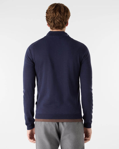 Oliver Sweeney Curragh Mens 1/4 Zip Funnel Neck Merino Wool Jumper - Navy Marl