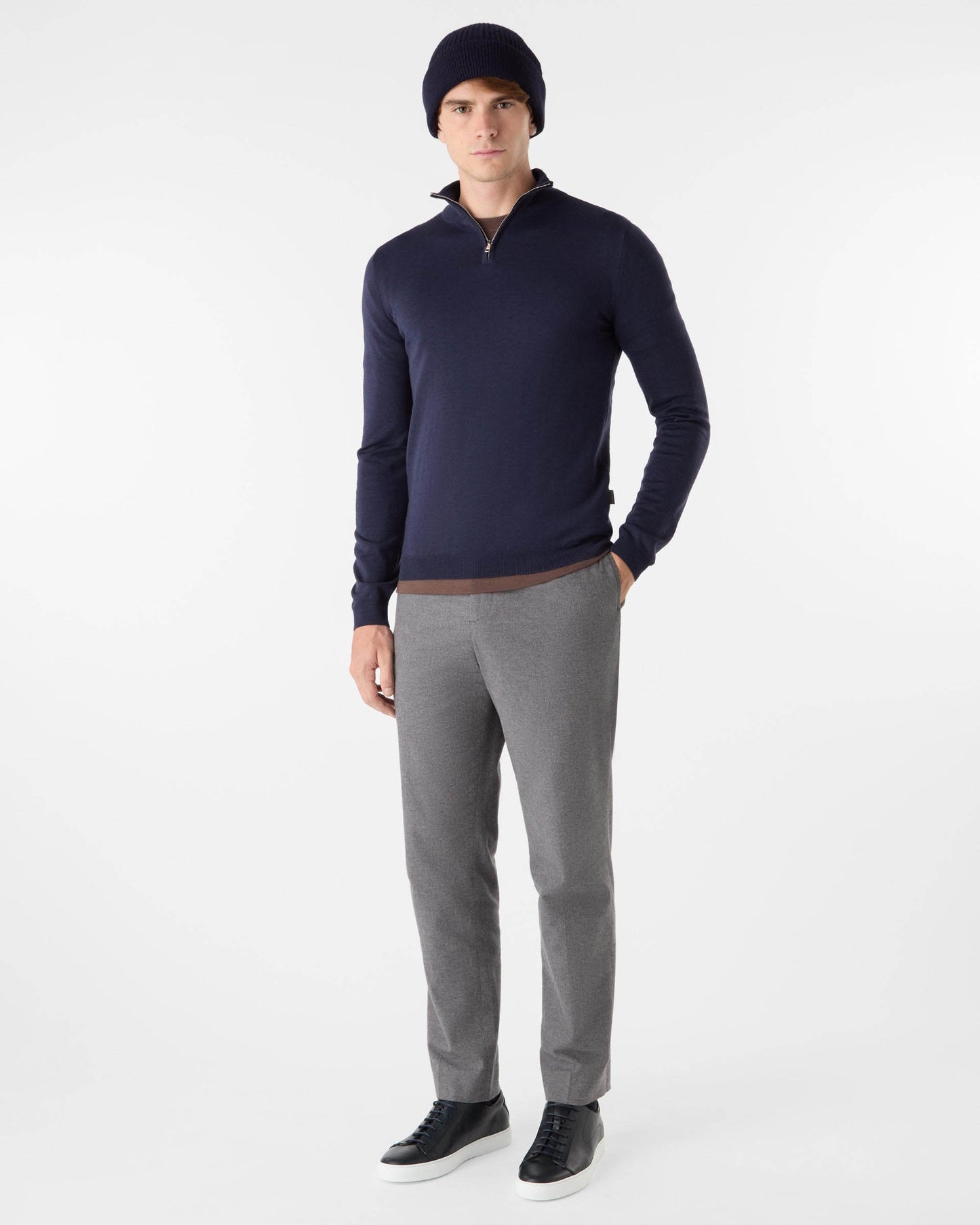 Oliver Sweeney Curragh Mens 1/4 Zip Funnel Neck Merino Wool Jumper - Navy Marl