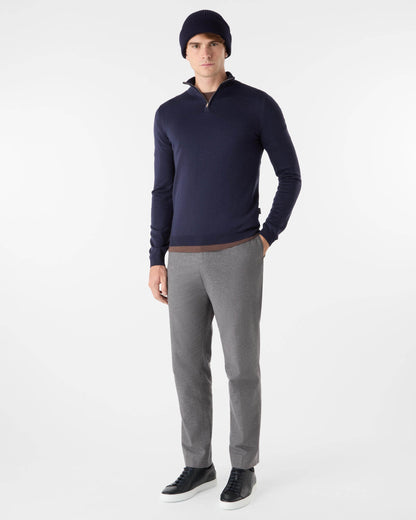 Oliver Sweeney Curragh Mens 1/4 Zip Funnel Neck Merino Wool Jumper - Navy Marl