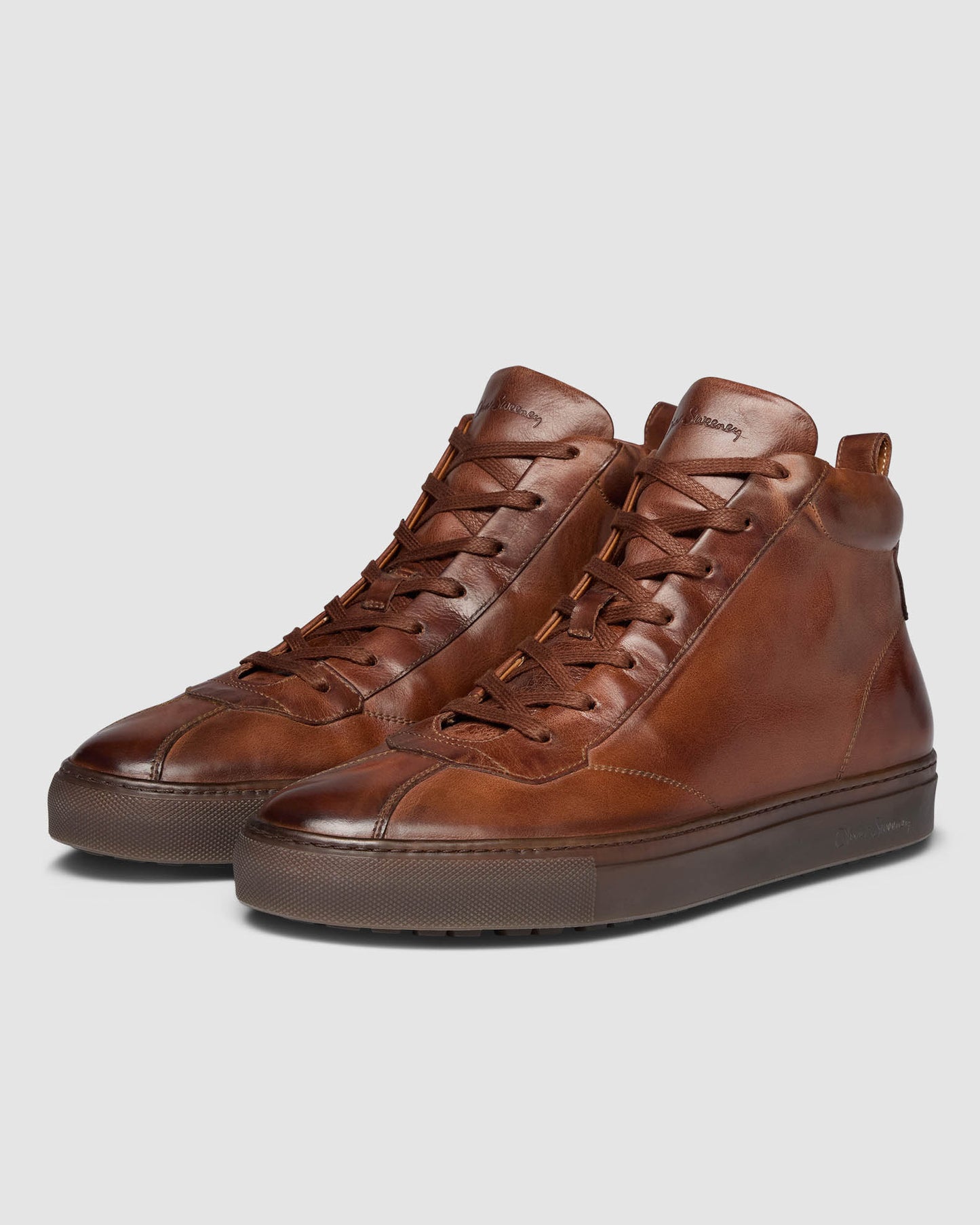 Oliver Sweeney Defeza Mens Calf Leather Retro Hi-Tops - Dark Tan