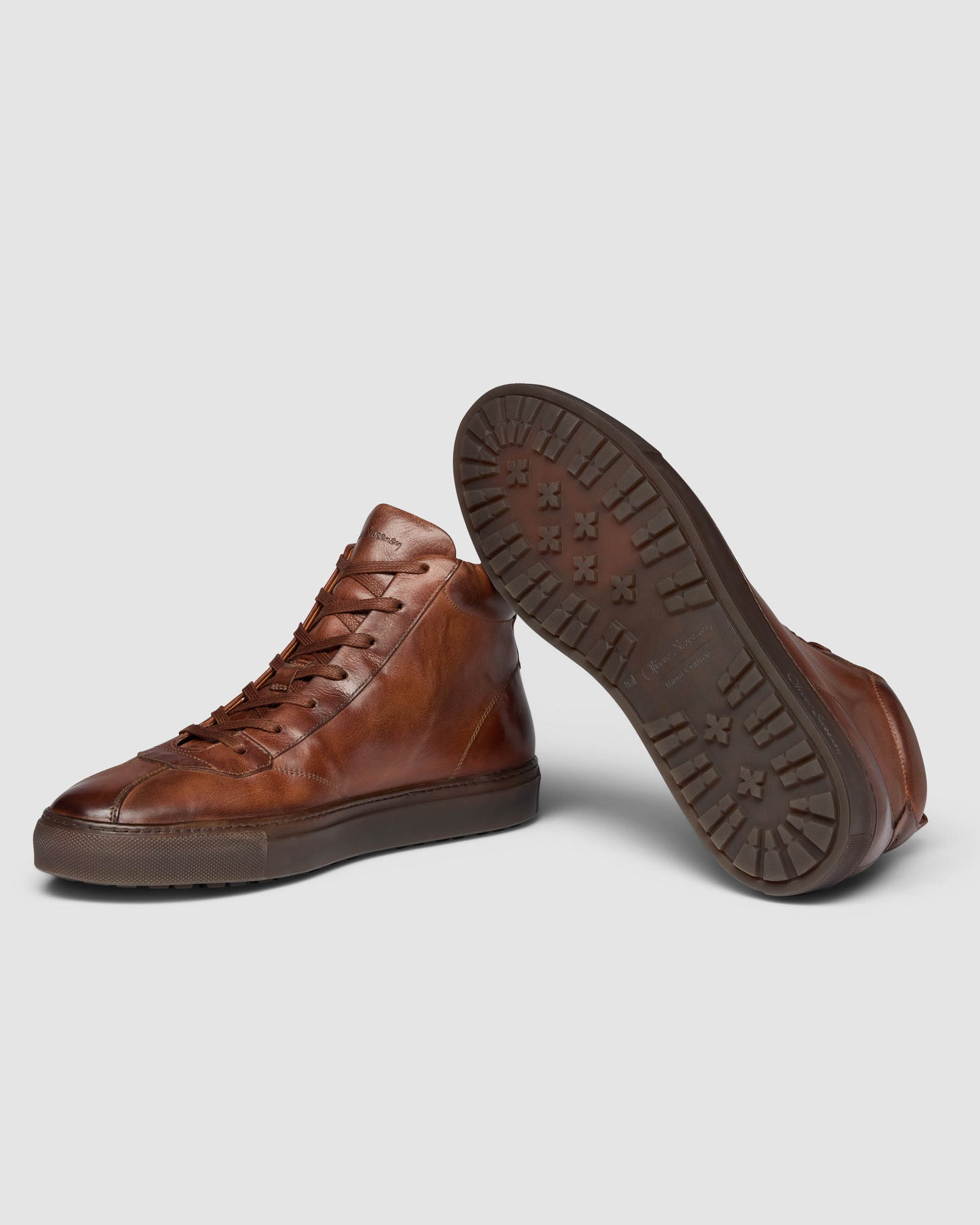 Oliver Sweeney Defeza Mens Calf Leather Retro Hi-Tops - Dark Tan