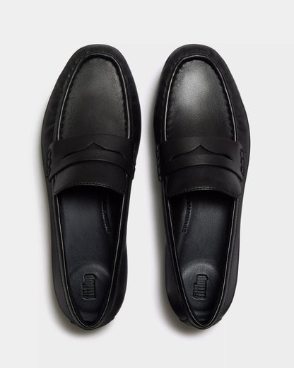 FitFlop Delicato Womens Leather Loafers - All Black 090 | CHO | Designer Womens Loafers