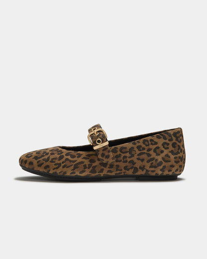 FitFlop Delicato Womens Suede Leopard Mary Janes - Tan/Black E76