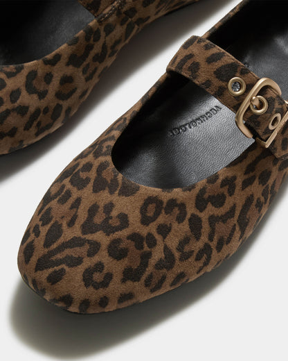 FitFlop Delicato Womens Suede Leopard Mary Janes - Tan/Black E76