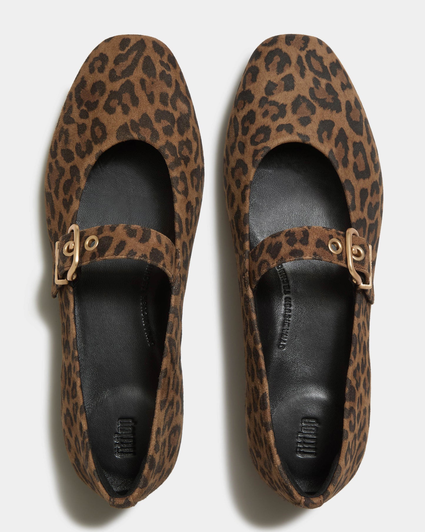 FitFlop Delicato Womens Suede Leopard Mary Janes - Tan/Black E76