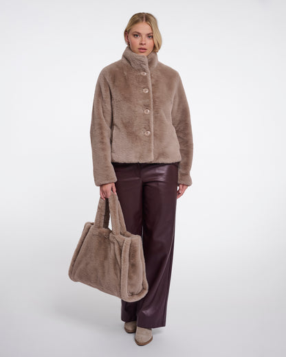 Rino & Pelle Daan Womens Big Faux Fur Shopper - Mocha Latte | CHO | Designer Womens Shopper Bag