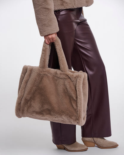 Rino & Pelle Daan Womens Big Faux Fur Shopper - Mocha Latte | CHO | Designer Womens Shopper Bag