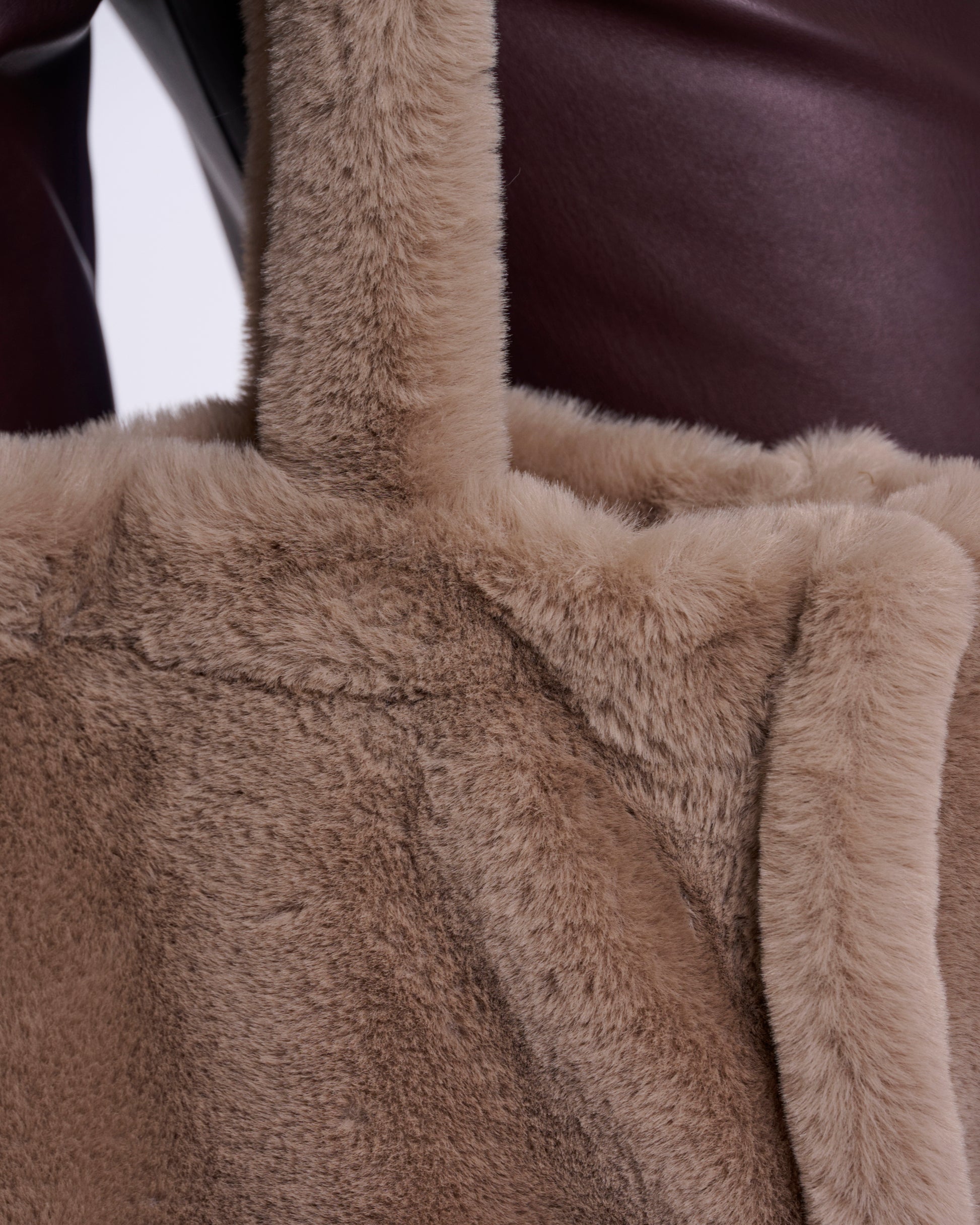 Rino & Pelle Daan Womens Big Faux Fur Shopper - Mocha Latte | CHO | Designer Womens Shopper Bag