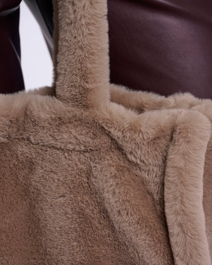 Rino & Pelle Daan Womens Big Faux Fur Shopper - Mocha Latte | CHO | Designer Womens Shopper Bag