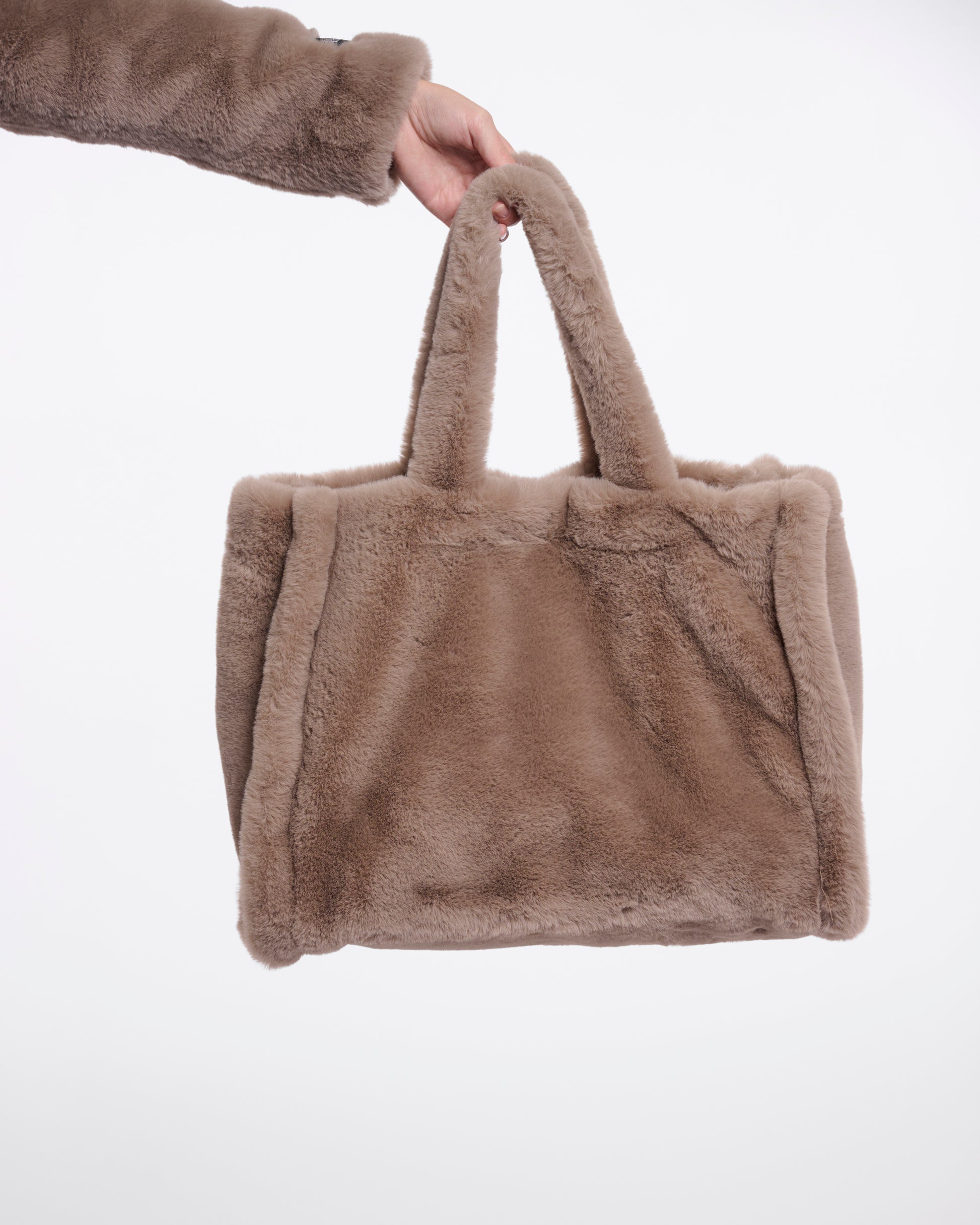 Rino & Pelle Daan Womens Big Faux Fur Shopper - Mocha Latte | CHO | Designer Womens Shopper Bag