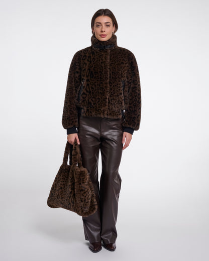 Rino & Pelle Daan Womens Big Faux Fur Shopper - Brown Leopard