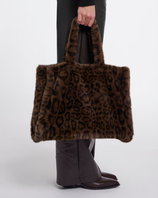 Rino & Pelle Daan Womens Big Faux Fur Shopper - Brown Leopard