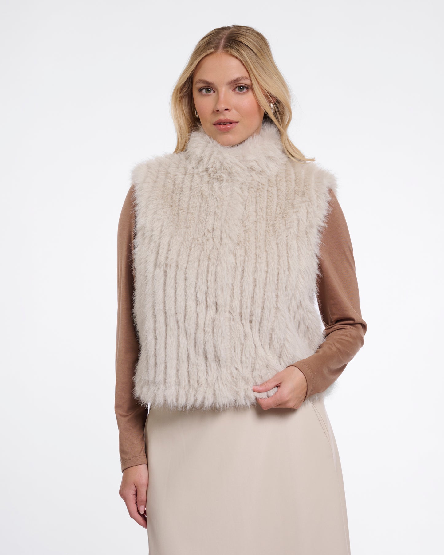 Rino & Pelle Dava Womens Faux Fur Waistcoat With Button Closure - Birch