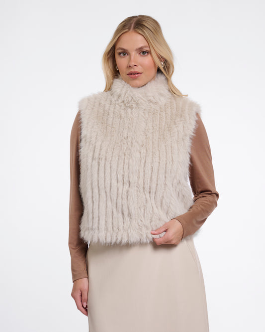 Rino & Pelle Dava Womens Faux Fur Waistcoat With Button Closure - Birch