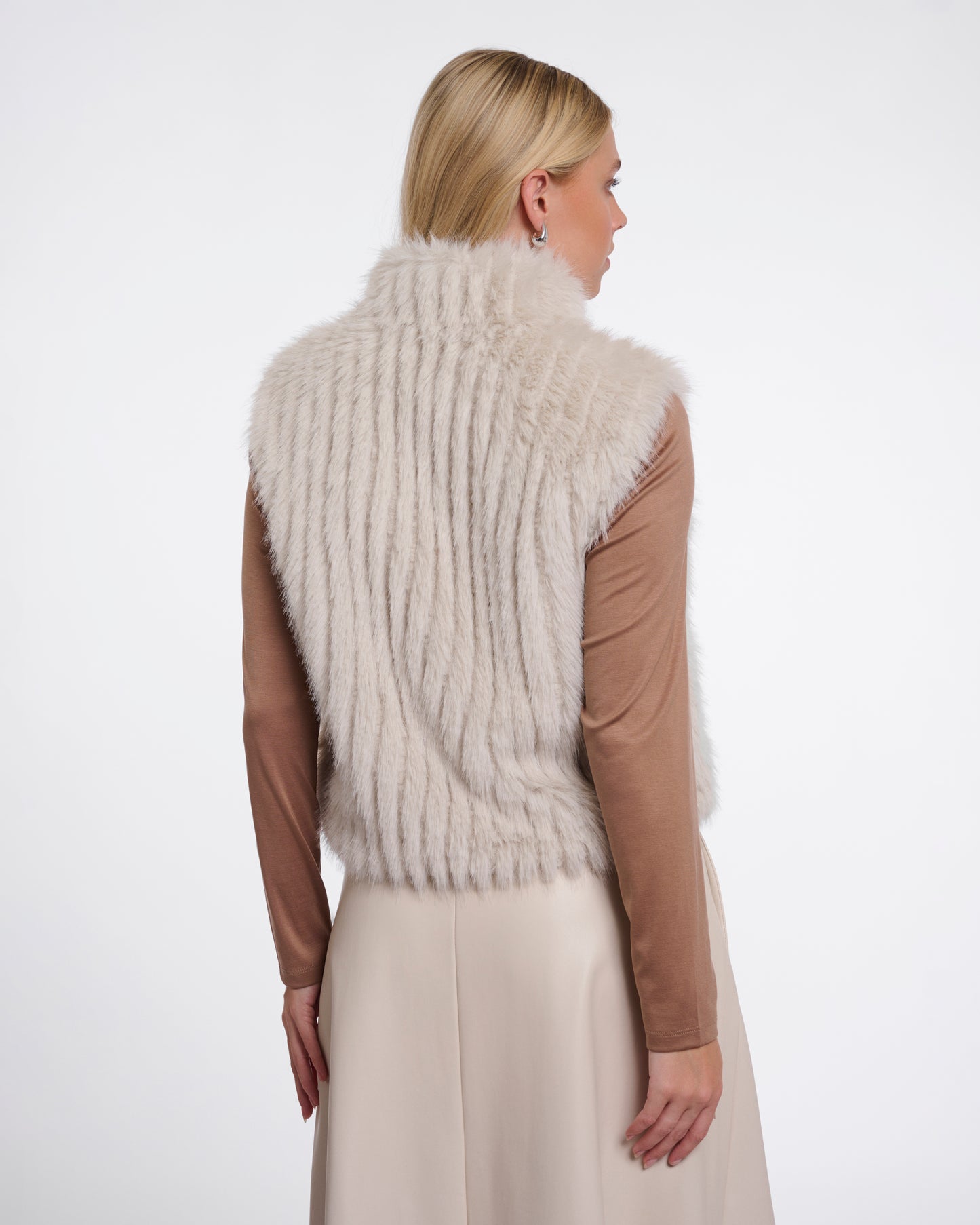 Rino & Pelle Dava Womens Faux Fur Waistcoat With Button Closure - Birch
