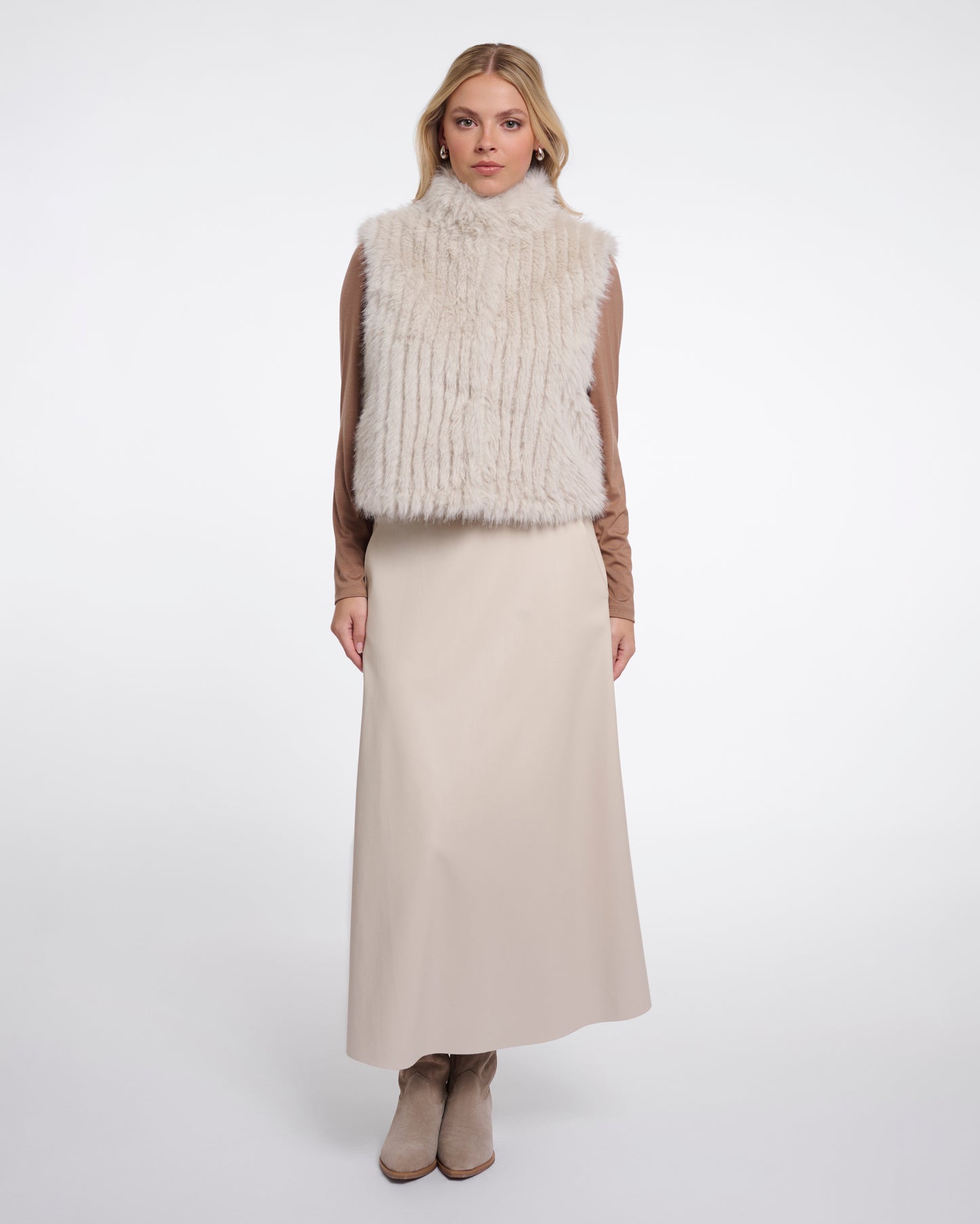 Rino & Pelle Dava Womens Faux Fur Waistcoat With Button Closure - Birch