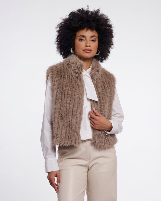 Rino & Pelle Dava Womens Faux Fur Waistcoat With Button Closure - Mocha Latte