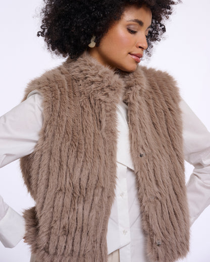 Rino & Pelle Dava Womens Faux Fur Waistcoat With Button Closure - Mocha Latte | CHO | Designer Womens Faux Fur Waistcoat