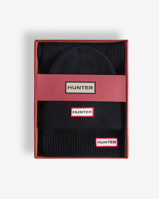 Hunter Unisex Ekko Hat, Scarf and Gloves Box Set - Black | CHO | Designer Unisex Accessory Sets